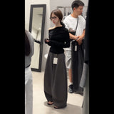 Fongt Autumn New Lazy Style Slanted Shoulder Long Sleeve Top With Loose Feeling Wide Leg Trousers Set