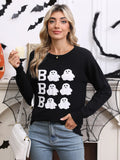Fongt And Winter New Sweater Women's Halloween Element Embroidered Casual Round Collar Long-Sleeved Top