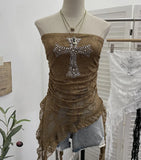Fongt Hottie Street Sexy Lace Tset Bra Crucifix Nails Irregular Y2k Wear 9956