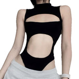 Fongt Hexing Fashion Solid Color Sexy Hollow Bodyless Collar Sleeveless Irregular Vest Conjoined
