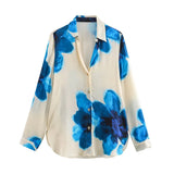 Fongt Casual Fashion Set Vertical Trousers Women's Autumn Big Flower Print Shirt