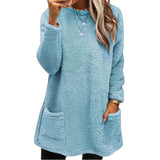 Fongt New Women's Long-Sleeved Pocket Plush Shirt T-Shirt