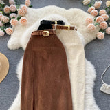 Fongt Kong Style Retro Open Skirt Winter With Sweater Medium Long Korean Temperament High-Waist Thin As Hips A Skirt