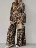 Fongt 2025 New Leopard-Print Loose Comfortable Long-Sleeved Trousers Two-Set Ladies Suit