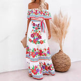 Fongt And Summer 2025 New Shoulder-To-Shoulder Red Flower Printing Long