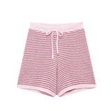 Fongt Summer New Women's Loose Knit POLO Shirt Top High Waist Shorts