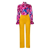 Fongt Women's Clothing 2025 Autumn And Winter Loose Large-Size Casual Print Long-Sleeved Shirt Broad Leg Pants Two-Set