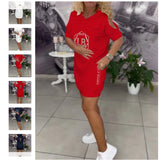 Fongt Women's Summer New Printed Hooded Letter Pocket Loose Dress