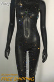 Rhinestones See Through Mini Dress Sexy Sleeveless Fishnet Hollow Out Dresses Women Summer Beach Sexy Cover