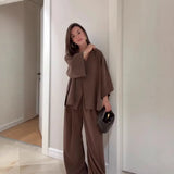 Fongt Women's Suited Casual Casual Long Sleeve R-Shirt Pants Solid Color Set For 2025
