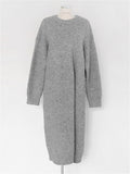 Women Dress Oversize Dresses Knitting Fall Sweater Women Dress Long Sleeve Knitted Dresses Maxi Vintage Thick White Maxi-Outfit