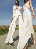 QUALITY Newest Fashion 2023 Designer Suit Set Women's Lacing Belt Blazer Pleated Zip Pants Set 2pcs