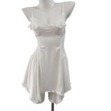 Fongt New Spring And Summer Sexy Pajamas Female Thin Hollow Lace Splicing Ice Silk Folds Slimming Slings Sleep Skirt