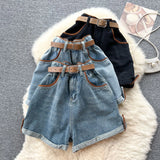 Fongt And Waist Cowboy Broad-Legged Shorts Women Retro Niche High-Rise Thin Casual Hot Trousers
