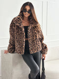 Fongt Autumn And Winter New Leopard Print Collar Fashion Temperament Hairy Short Coat Plus Thick Female Top
