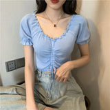Sense Of Small Short Knitting Top Women Summer New Solid Color Bivette Slim Short Sleeve