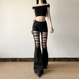 Fongt New Women's Hottie Fashion Crack Hollow Design Bow Tie Strap To Repair Micro-Trumpet Pants