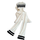 Fongt Suit Women's Korean Version Of Sleeveless Knitted Top Two Sets Of Leisure High-Rise Slim Straight Broad Leg Pants