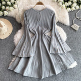 Fongt High-End Knitted Dress Women Autumn And Winter Royal Sister Temperament Dating Short Skirt French Waist Sweater Skirt