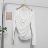 Fongt Autumn Fake Two Lace Lace Collar Folding Long Sleeves Slimming Bottom T-Shirt Top Woman 2532