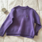 Harajuku Cute Bear Knitted Sweater Women Korean Fashion Kawaii Oversize Cartoon Embroidery Basic Jumper Female