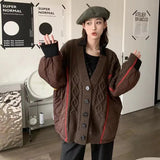 V Neck Long Sleeve Single Breasted Patchwork Contraste Sweater For Women 2024 Autumn Fashion Female New Clothing TH1551-Outfit