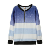 Fongt 2025 New Explosion Striped Digital Printing Long-Sleeved Half-String Loose Casual Dress Woman