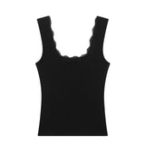 Fongt Trims With A Bow Trim With Elastic Vest 2025 Summer U-Neck Sleeveless Short Top Woman