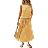 Fongt Hot 2025 New Summer Vacation Sleeveless Vest Half-Dress Cotton-Song Set Two-Piece Set