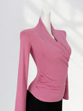 Fongt Quality Combed Cotton Cross V-Neck Long Sleeve Bottom Shirt Female Spring Elegant Wind Slim Inside A T-Shirt-Outfit