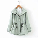 Lapel Loose Long-sleeved Drawstring Waist Red Chic Women's Jacket Windproof Simple Candy-colored Female Coat