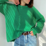 Sweater Streetwear Knitted Solid Ladies Sweater Elegant Jumper Long Sleeve O-neck Pullover Pink Top Winter Autumn