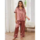 Fongt Women's Plus-Size Pajamas Spring And Summer High Sense Ice Silk Short Sleeve Trousers Home Suit-Outfit