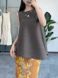 Fongt Folding Top Irregular Sleeveless Vest Chic Design Feeling Thin Folded Fashion T-Shirt Girl