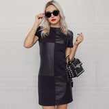 Vintage Leather Patchwork Party Dress Long Sleeve O neck Solid Sheath Elegant Casual Dress 2019 Winter New Fashion