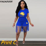 Tie Dye Casual Two Piece Set Plus Size Shorts Set Women Long Sleeve Crop Top Tassel Shorts Sport Traeksuits