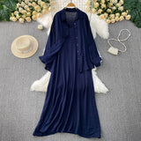 Fongt Wind Leisure Two Sets Of Women Loose Outside Thin Long-Sleeved Shirt Cover Skinny Sling Dress