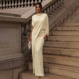 Fongt 2025 New Women's Temperament Fashion Round Collar Loose Top Folded Dress Set