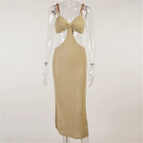 Straps Beach Long Dress Summer Sexy Cut Out Bodycon Dress Women Knitted Backless Maxi Party Elegant Dress Robe