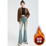 Fongt Wash Light Blue High Waist Slim Slim Skinny Micro-Tipped Jeans New Velvet Thick Horseshoe Trousers