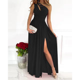 Fongt Women's Wear 2024 Diagonal Shoulder Dress Temperament Sleeveless Sexy High Waist Open Slit Autumn Winter