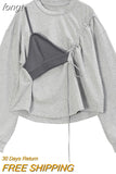 Long Sleeve Hoodless Hoodies Women 2023 Autumn Patchwork Fake Two-Piece Sling Design Oversize Sweatshirt Pullover