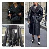 Fongt And Winter Women's Personalized Street PU Belt Belt Fur One Warm Coat Coat
