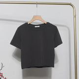 Fongt Solid Short-Sleeved T-Shirt Burst Small Short Sweet Spicy Slim Slim Thin Collar Top 88122