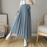 Fongt Women 2025 Early Spring New Korean Pressure Folded Skirt Broad Legs Long Pants