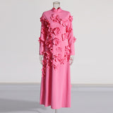 French Elegant Style High-End Dress 2025 Summer New T-Shirt Spliced Three-Dimensional Flower Decoration