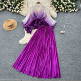 Fongt Suit Female Strap To Waist Gradient Color Pressure Folding Shirt High Waist 100 Folded Skirt Two Sets