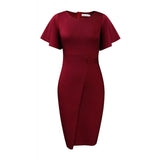 Fongt Women's 2025 Summer New Solid Color High-Waist Temperament Commuter Lotus Leaf Sleeve Office Dress