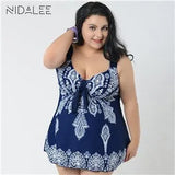 One Piece Swimsuit Women Plus Size Swimwear Bowknot 10XL Retro Vintage Bathing Suits Beachwear Print Swim Wear