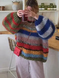 Fongt And Autumn 2025 Women's Comfortable Casual Round-Neck Loose Bump Striped Knitted Sweater